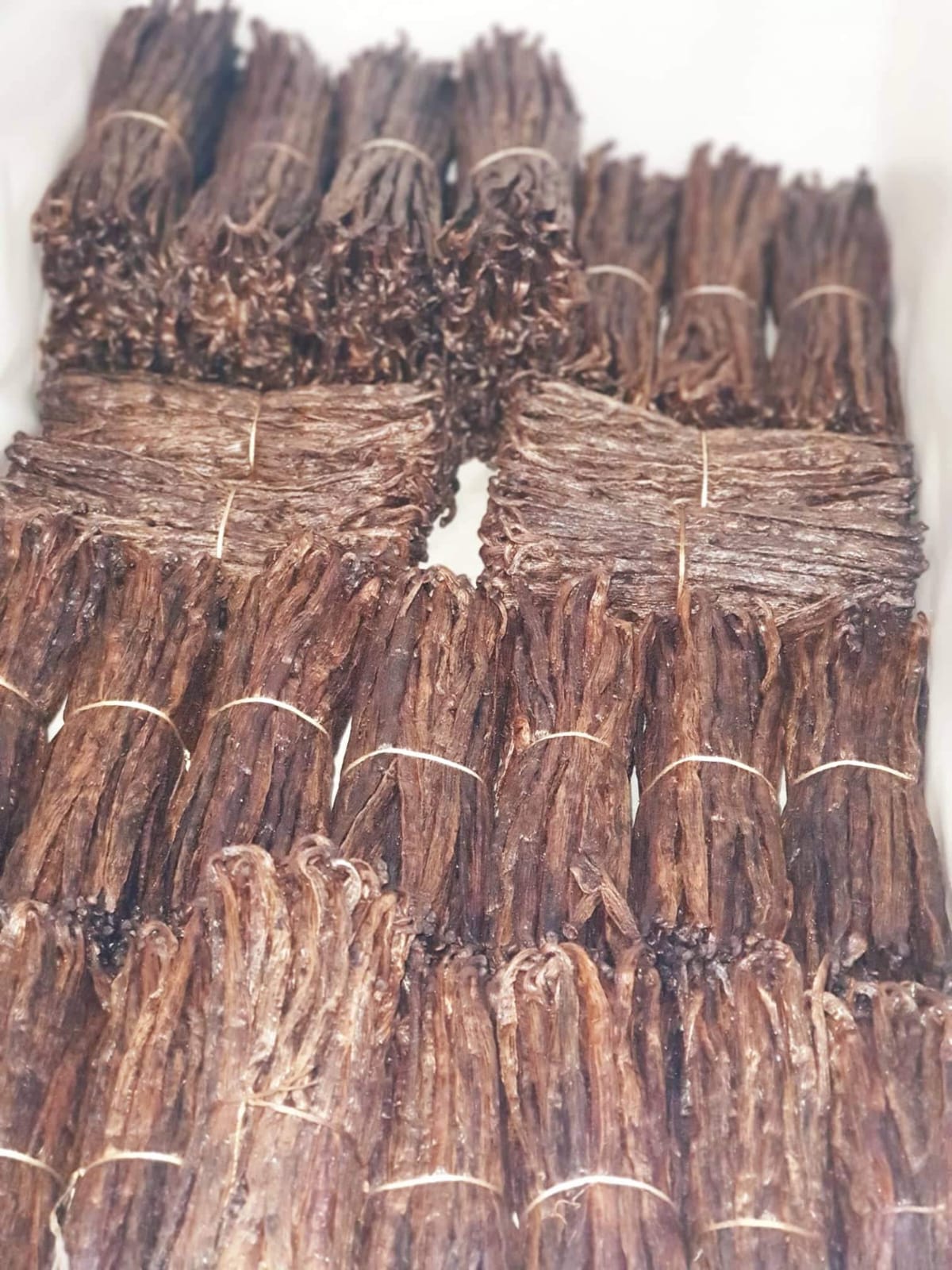 Bourbon vanilla pods bundled for export